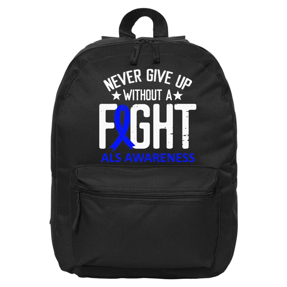ALS Awareness Without a Fight Disease Blue Ribbon Survivor 16 in Basic Backpack
