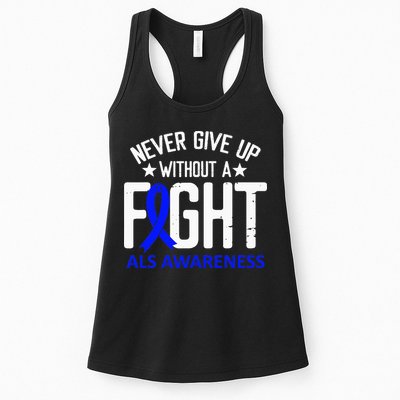 ALS Awareness Without a Fight Disease Blue Ribbon Survivor Womens Tank Top