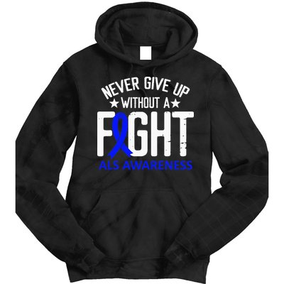ALS Awareness Without a Fight Disease Blue Ribbon Survivor Tie Dye Hoodie