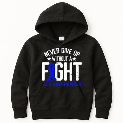 ALS Awareness Without a Fight Disease Blue Ribbon Survivor Kids Hoodie