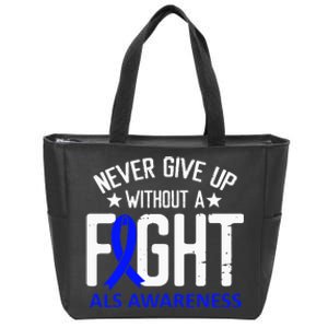 ALS Awareness Without a Fight Disease Blue Ribbon Survivor Zip Tote Bag