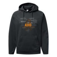 ADHD awareness words cloud heart support proud ADHD warrior Performance Fleece Hoodie