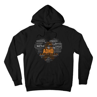 ADHD awareness words cloud heart support proud ADHD warrior Hoodie