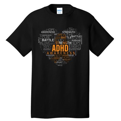 ADHD awareness words cloud heart support proud ADHD warrior Tall T-Shirt