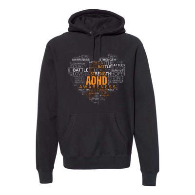 ADHD awareness words cloud heart support proud ADHD warrior Premium Hoodie