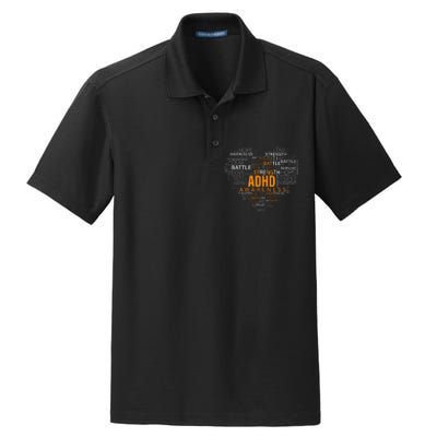 ADHD awareness words cloud heart support proud ADHD warrior Dry Zone Grid Polo