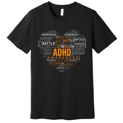 ADHD awareness words cloud heart support proud ADHD warrior Premium T-Shirt