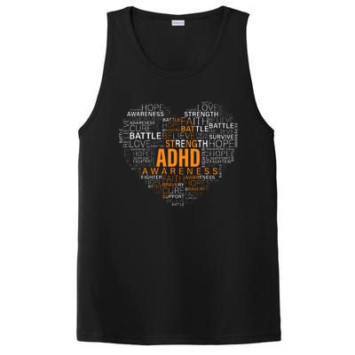 ADHD awareness words cloud heart support proud ADHD warrior PosiCharge Competitor Tank