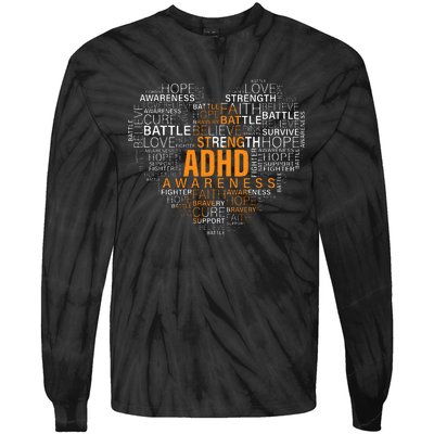 ADHD awareness words cloud heart support proud ADHD warrior Tie-Dye Long Sleeve Shirt