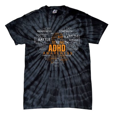 ADHD awareness words cloud heart support proud ADHD warrior Tie-Dye T-Shirt