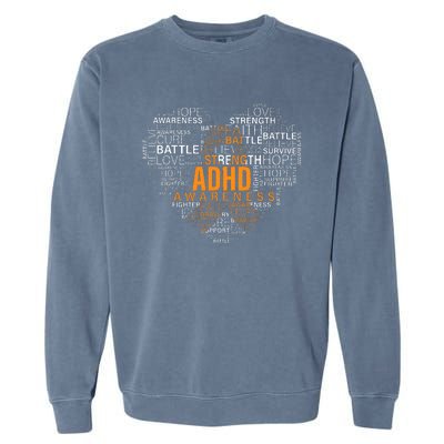 ADHD awareness words cloud heart support proud ADHD warrior Garment-Dyed Sweatshirt