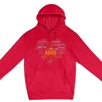 ADHD awareness words cloud heart support proud ADHD warrior Premium Pullover Hoodie