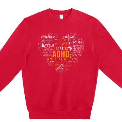 ADHD awareness words cloud heart support proud ADHD warrior Premium Crewneck Sweatshirt