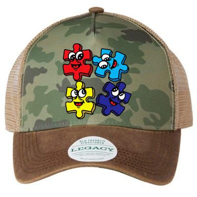 Autism Awareness With Smiling Puzzles Legacy Tie Dye Trucker Hat