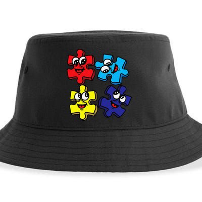 Autism Awareness With Smiling Puzzles Sustainable Bucket Hat