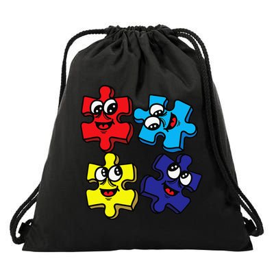 Autism Awareness With Smiling Puzzles Drawstring Bag
