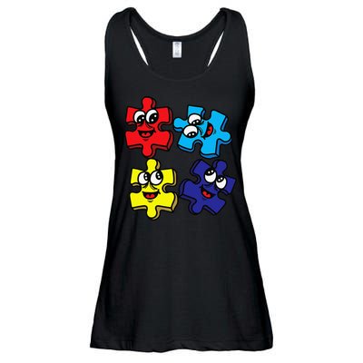 Autism Awareness With Smiling Puzzles Ladies Essential Flowy Tank