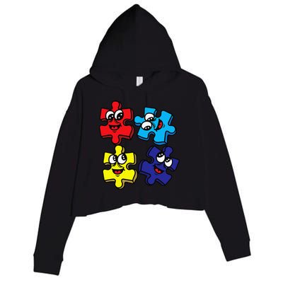 Autism Awareness With Smiling Puzzles Crop Fleece Hoodie