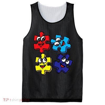 Autism Awareness With Smiling Puzzles Mesh Reversible Basketball Jersey Tank