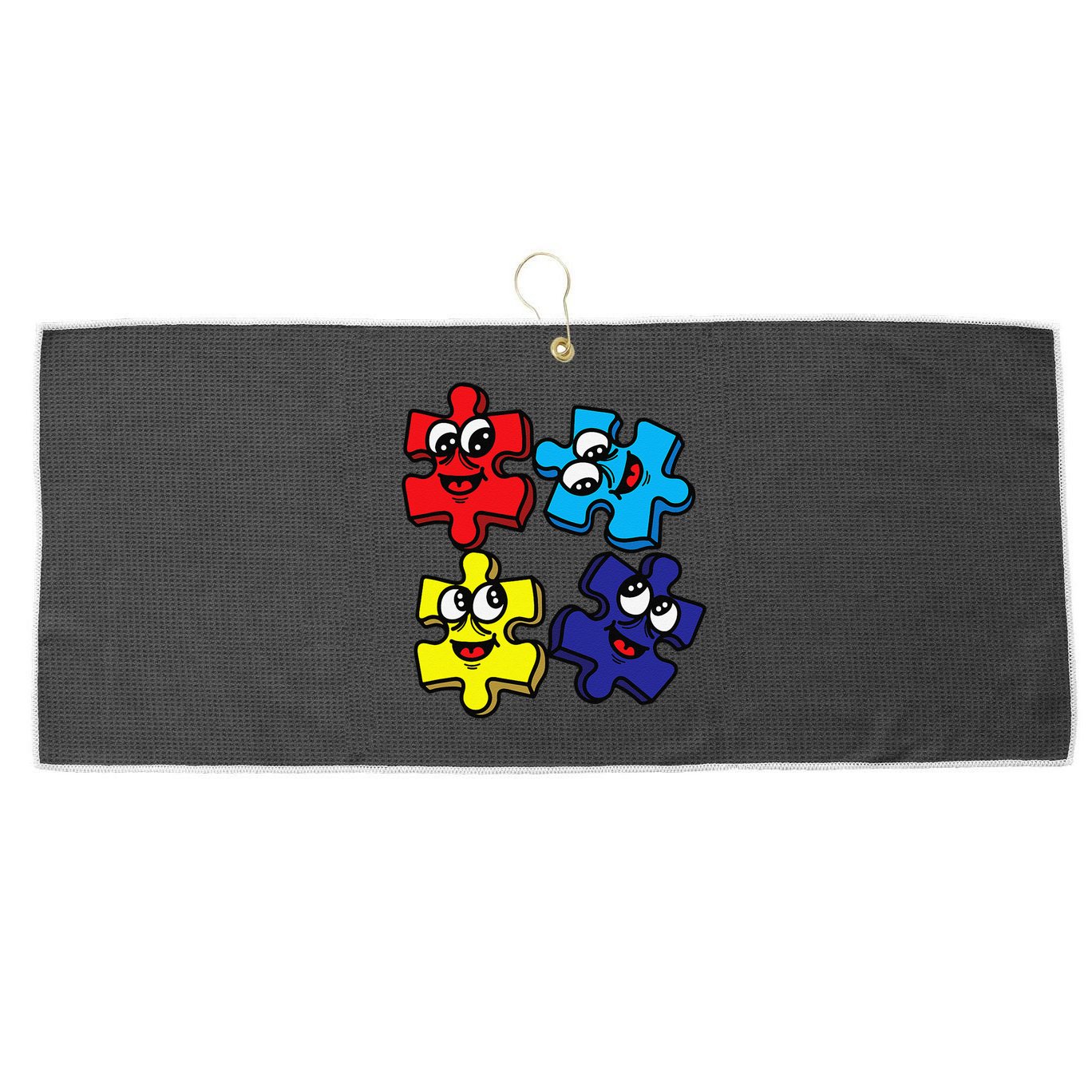 Autism Awareness With Smiling Puzzles Large Microfiber Waffle Golf Towel