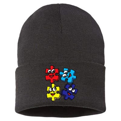 Autism Awareness With Smiling Puzzles Sustainable Knit Beanie