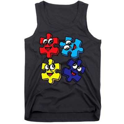 Autism Awareness With Smiling Puzzles Tank Top