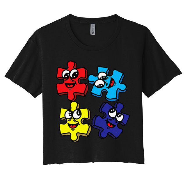 Autism Awareness With Smiling Puzzles Crop Top