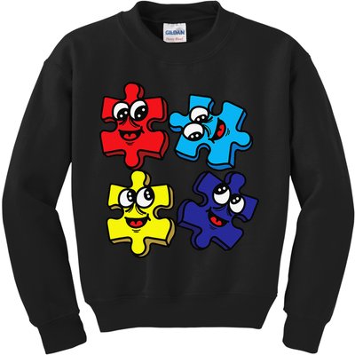 Autism Awareness With Smiling Puzzles Kids Sweatshirt
