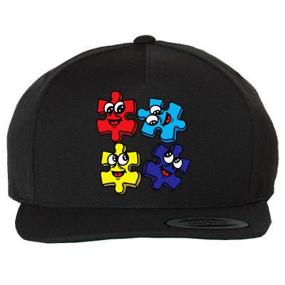 Autism Awareness With Smiling Puzzles Wool Snapback Cap