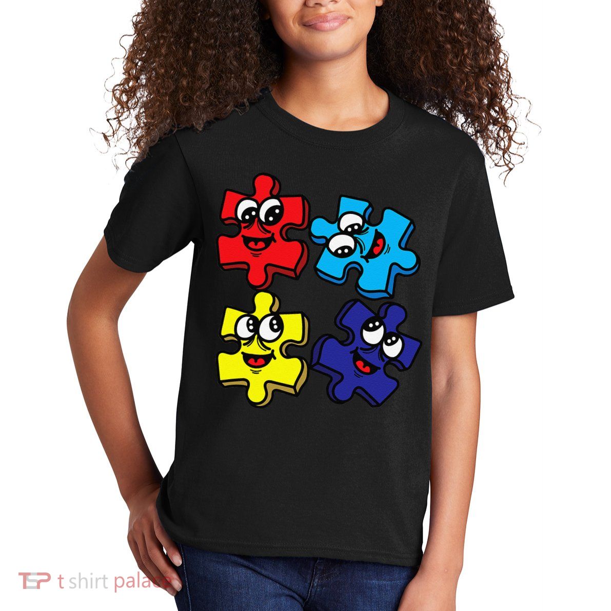 Autism Awareness With Smiling Puzzles Kids T-Shirt