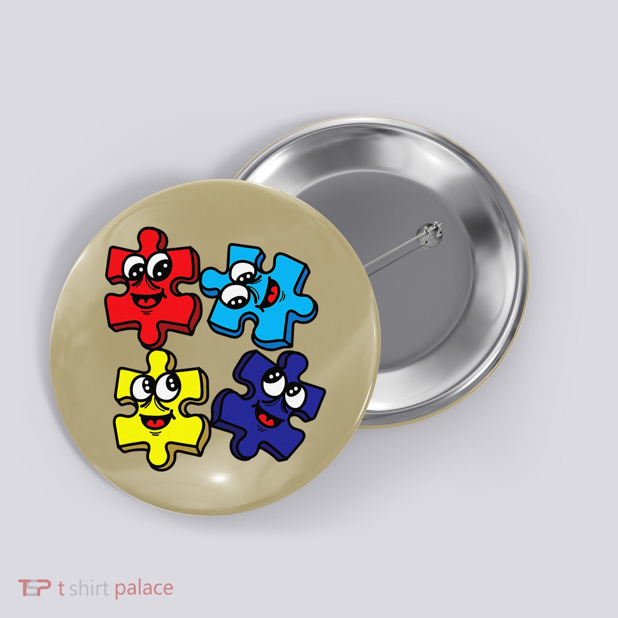 Autism Awareness With Smiling Puzzles Button