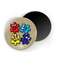 Autism Awareness With Smiling Puzzles Magnet
