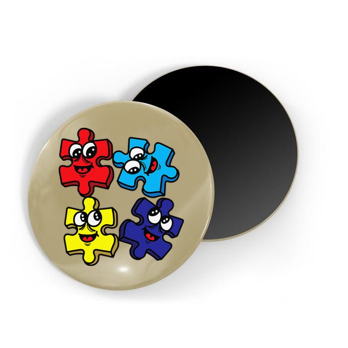 Autism Awareness With Smiling Puzzles Magnet