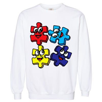 Autism Awareness With Smiling Puzzles Garment-Dyed Sweatshirt