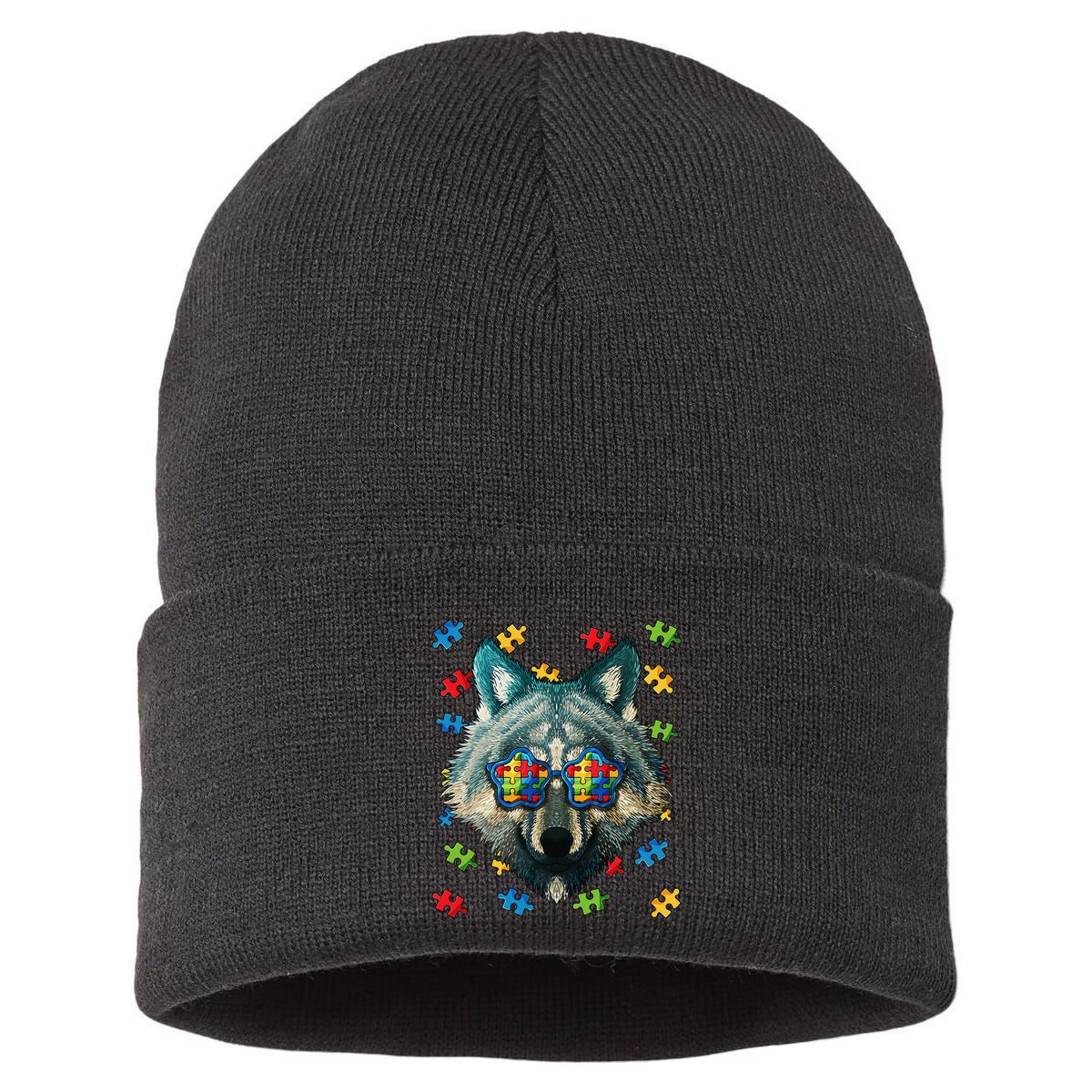Autism Awareness Wolf Puzzle Sunglasses Autistic Sustainable Knit Beanie