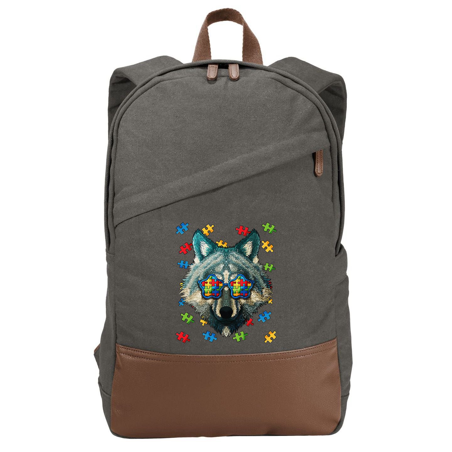 Autism Awareness Wolf Puzzle Sunglasses Autistic Cotton Canvas Backpack