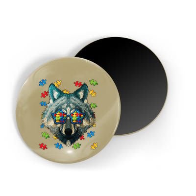Autism Awareness Wolf Puzzle Sunglasses Autistic Magnet