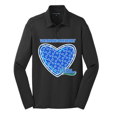 Autism Awareness We Share One Heart Silk Touch Performance Long Sleeve Polo