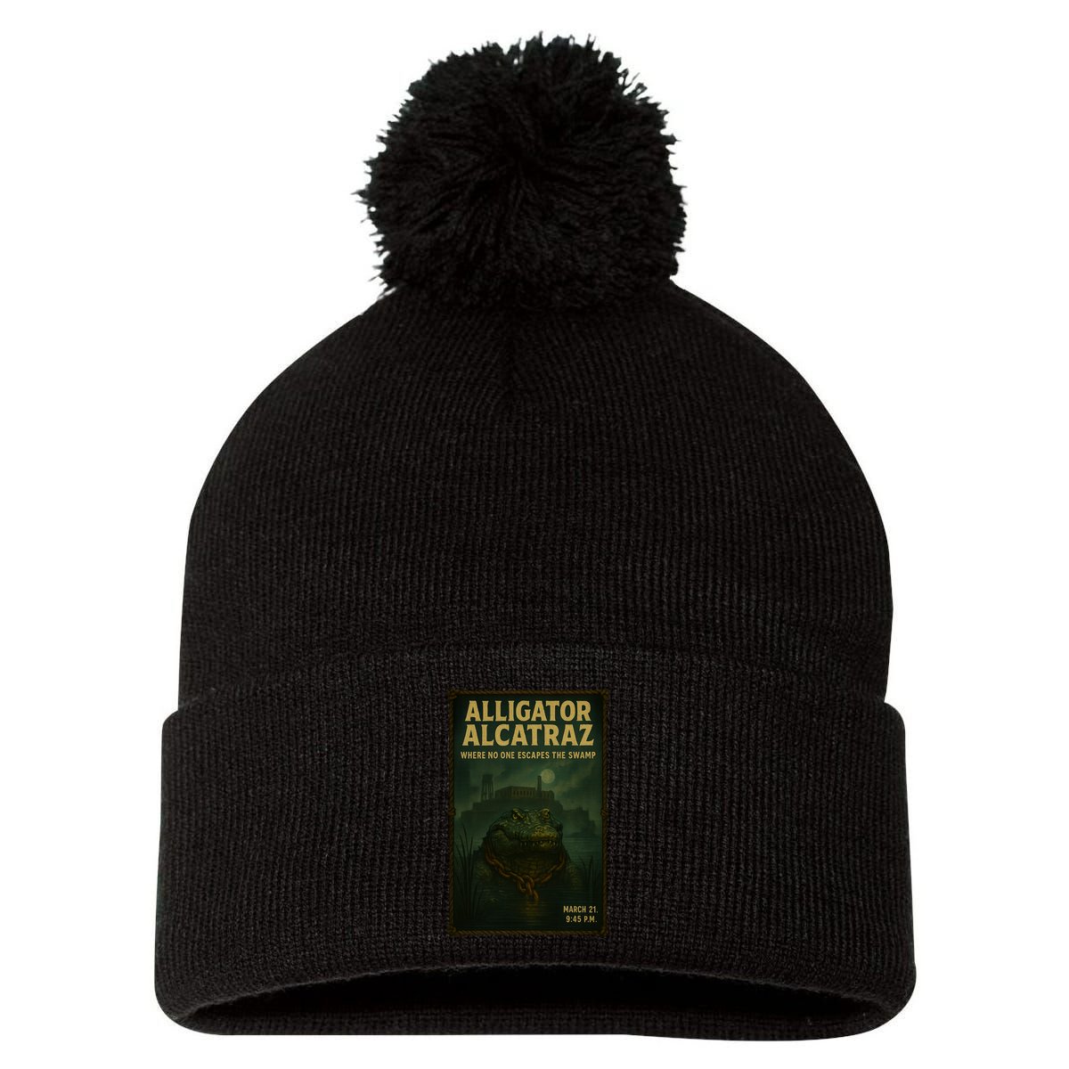 Alligator Alcatraz Where No One Escapes The Swamp Pom Pom 12in Knit Beanie