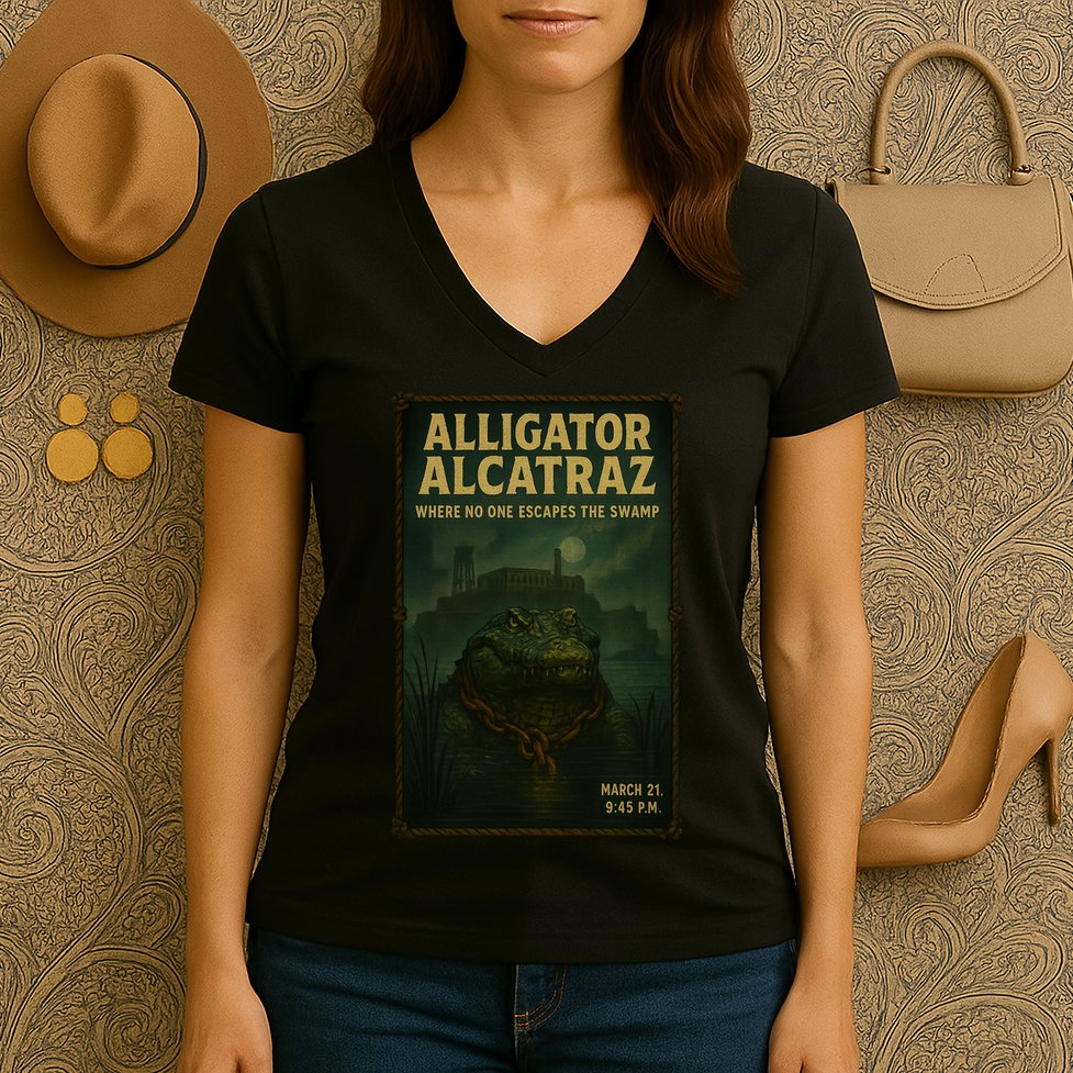 Alligator Alcatraz Where No One Escapes The Swamp Women's V-Neck T-Shirt