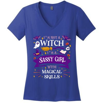 AinT A Witch Sassy With Magical Skills Halloween Teen Gift Women's V-Neck T-Shirt