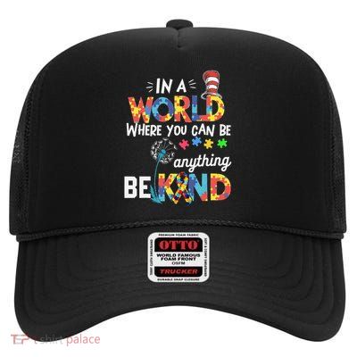 Autism Awareness Why Fit In Doctor Teacher Cat In Hat Cool 7 High Crown Mesh Back Trucker Hat