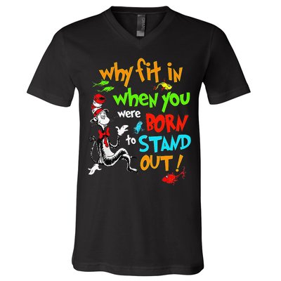 Autism Autist Why Fit In When You Were Born To Stand Out V-Neck T-Shirt