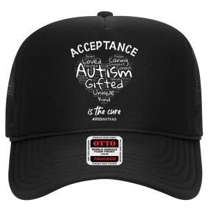 Autism Awareness Wear Red Instead Autism Heart REDinstead High Crown Mesh Back Trucker Hat