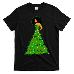 African American Woman Christmas Tree Xmas Decor T-Shirt