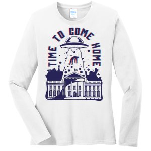 Alien Abduction White House Ladies Long Sleeve Shirt