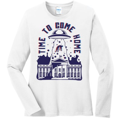 Alien Abduction White House Ladies Long Sleeve Shirt