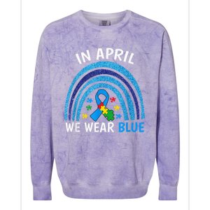 Autism Awareness Wo In April We Wear Blue Rainbow Puzzle Colorblast Crewneck Sweatshirt