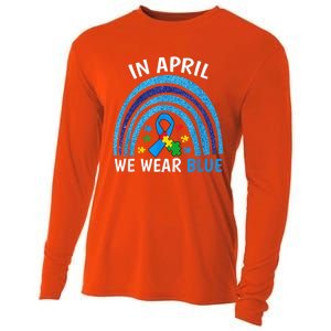 Autism Awareness Wo In April We Wear Blue Rainbow Puzzle Cooling Performance Long Sleeve Crew