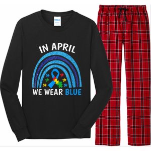 Autism Awareness Wo In April We Wear Blue Rainbow Puzzle Long Sleeve Pajama Set